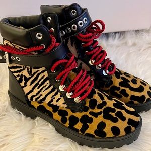 Multi colored Animal Print combat boots